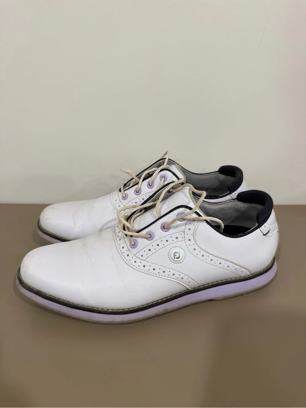 White and purple women’s Golf Shoes with Lavender Accents